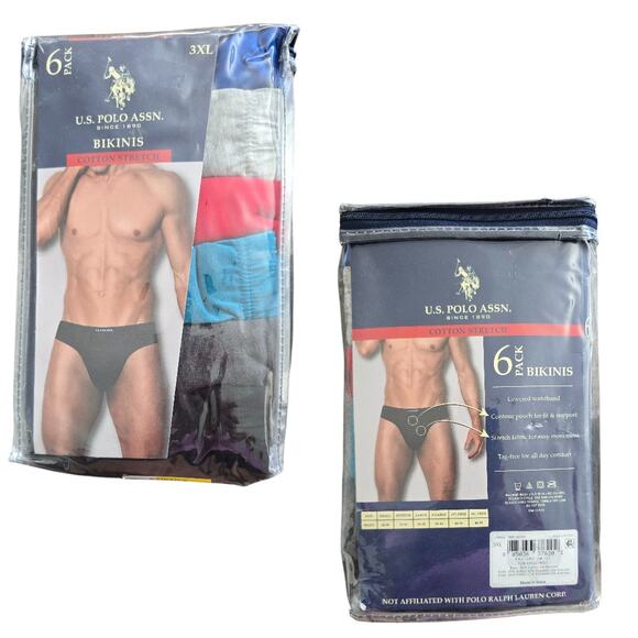 U.S. Polo Assn. Bikini Briefs Men's 3XL, 6 Pack Assorted Colors NWT - Picture 4 of 4